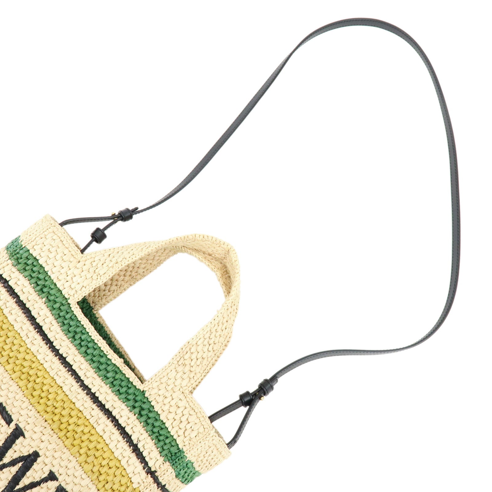 LOEWE Raffia Leather 2Way Hand Bag Shoulder Bag Natural Black Green