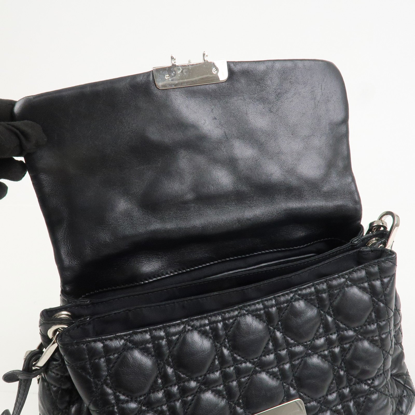 Christian Dior Cannage New Lock Leather Chain Shoulder Bag Black