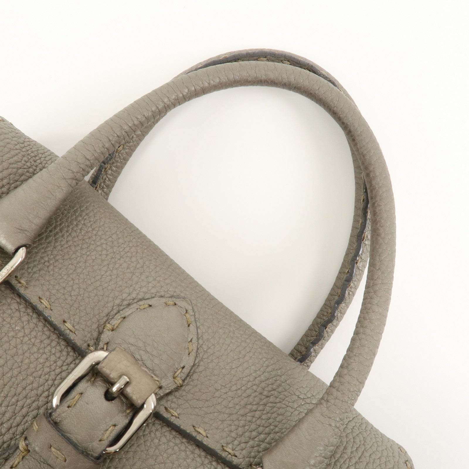 FENDI Seleria Mini Linda Leather Hand Shoulder Bag Greige 8BR486