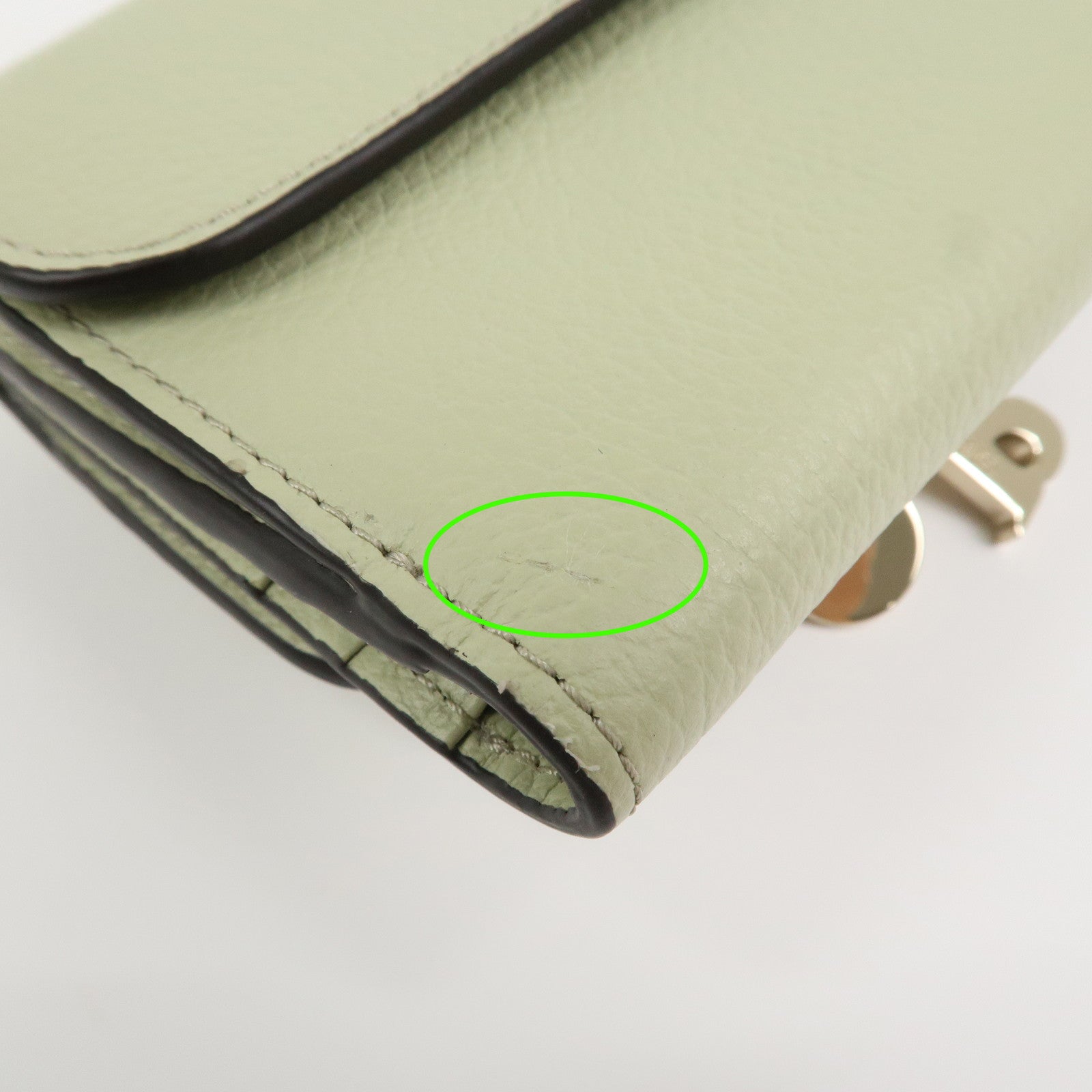 Chloe Leather Small Alphabet Tri-fold Compact Wallet Light Green