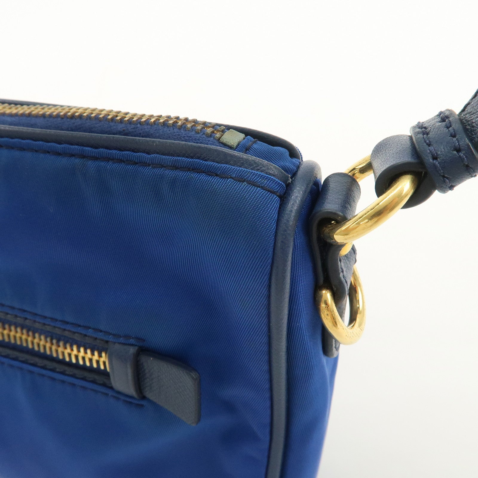 PRADA Triangle Logo Nylon Leather Mini Shoulder Bag Blue BN1834