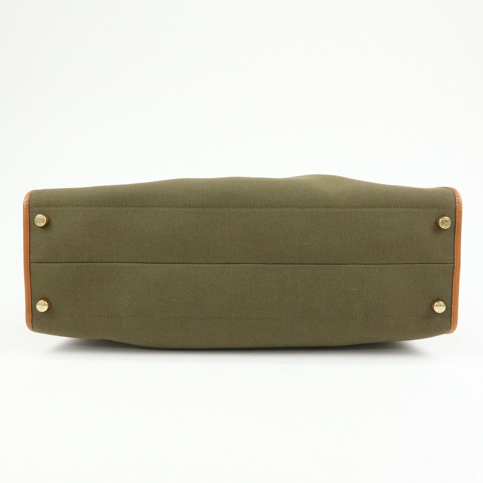 FENDI Peekaoo Canvas Leather Hand Bag Khaki Brown 8BN304