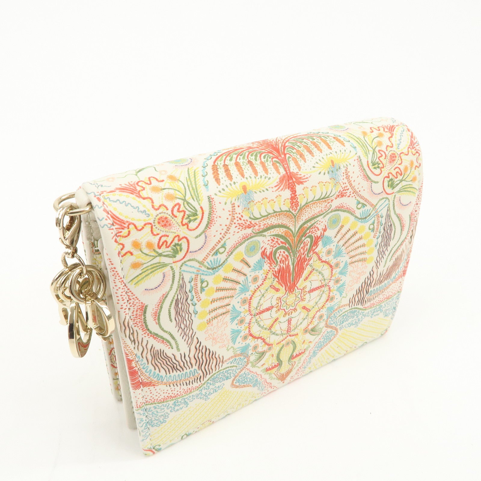 Christian Dior Logo Leather Bi-fold Comact Wallet Ivory Multicolor