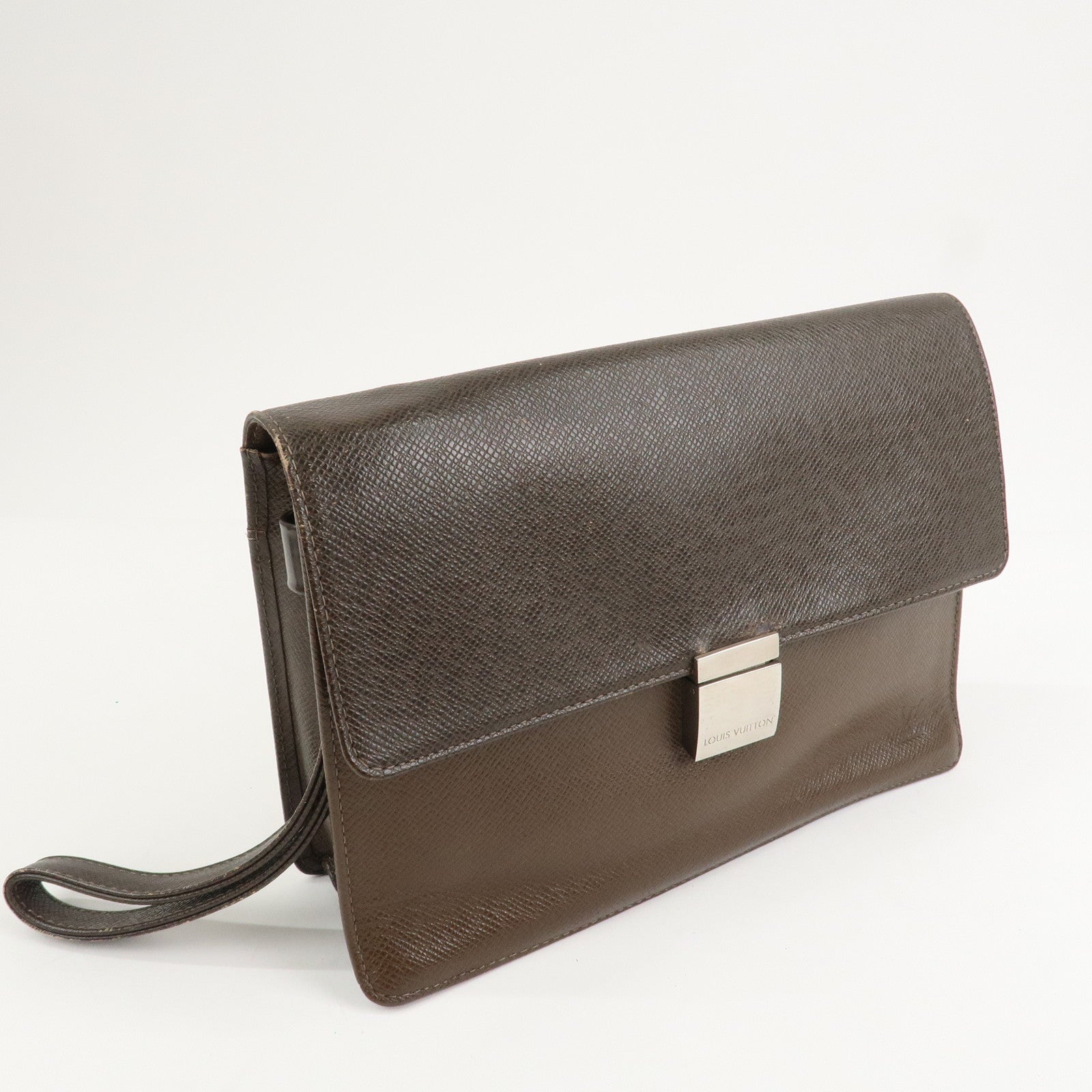 Louis Vuitton Taiga Selenga Clutch Bag Hand Bag Grizzly M30788