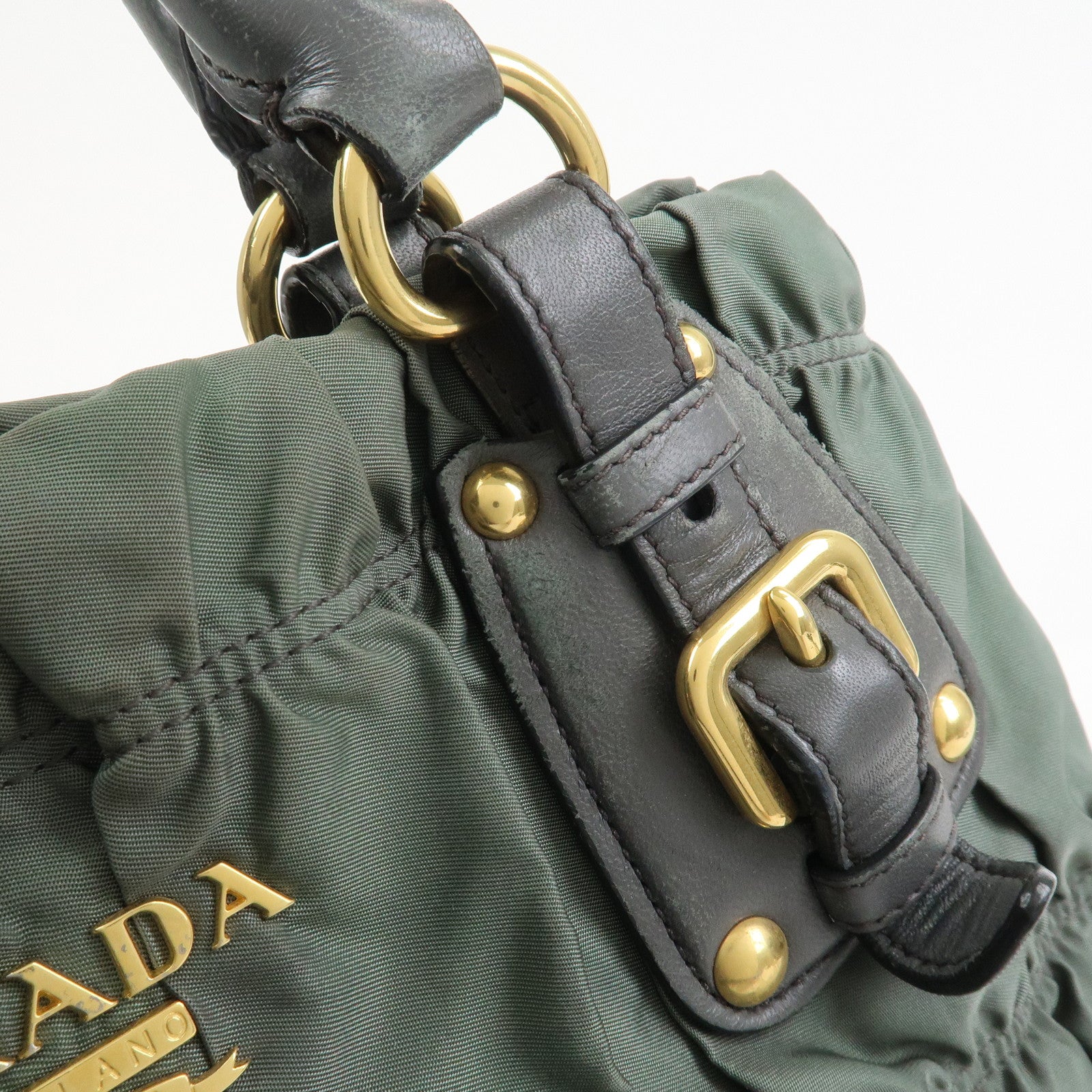 PRADA Triangle Logo Nylon Leather 2Way Bag Hand Bag Green 1BA336