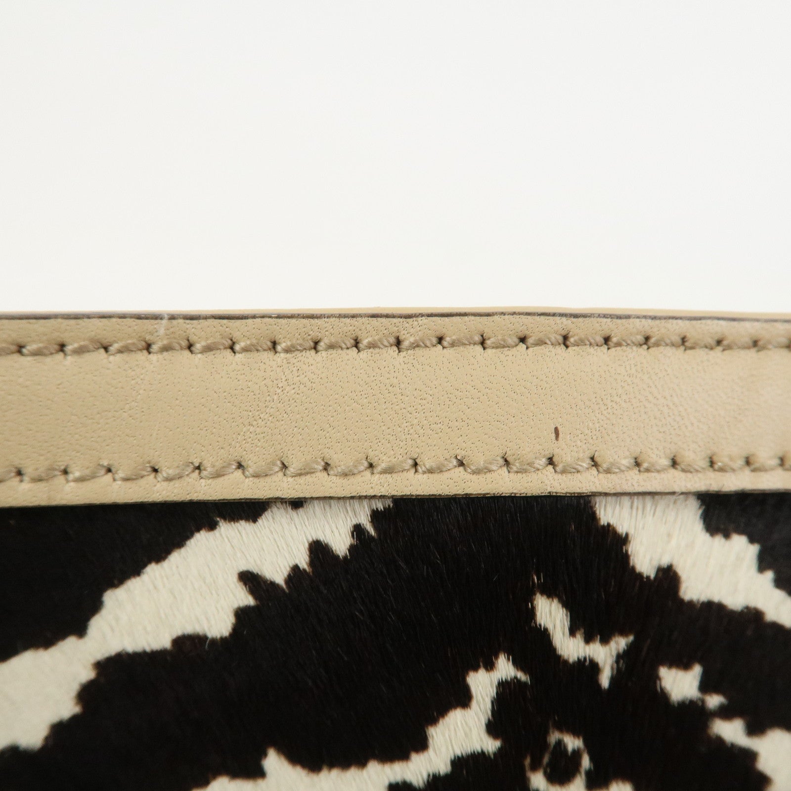 GUCCI Pony Hair Leather Shoulder Bag Hand Bag Beige Black 269878