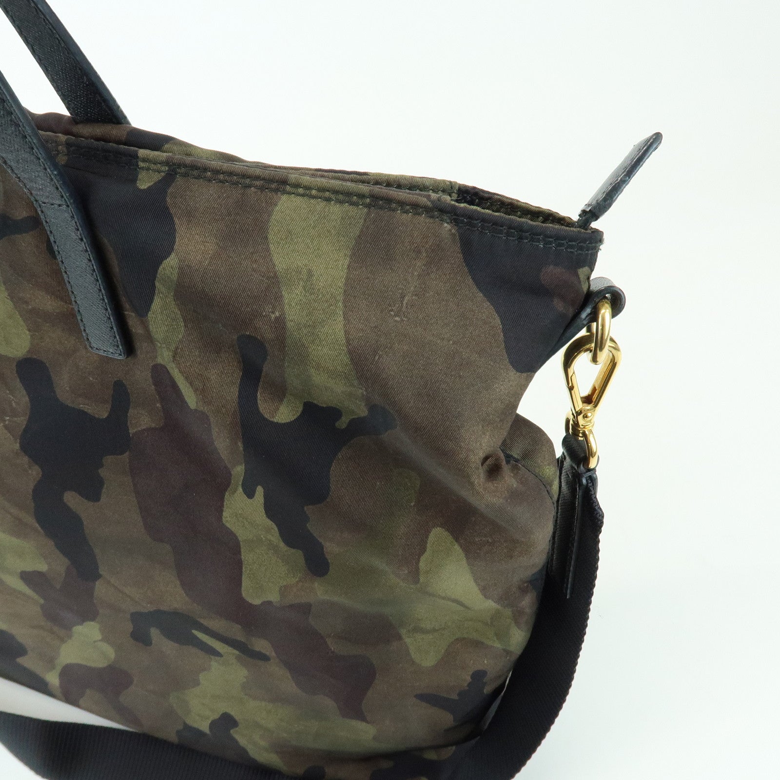 PRADA Triangle Logo Nylon Saffiano Leather 2Way Hand Shoulder Bag Khaki