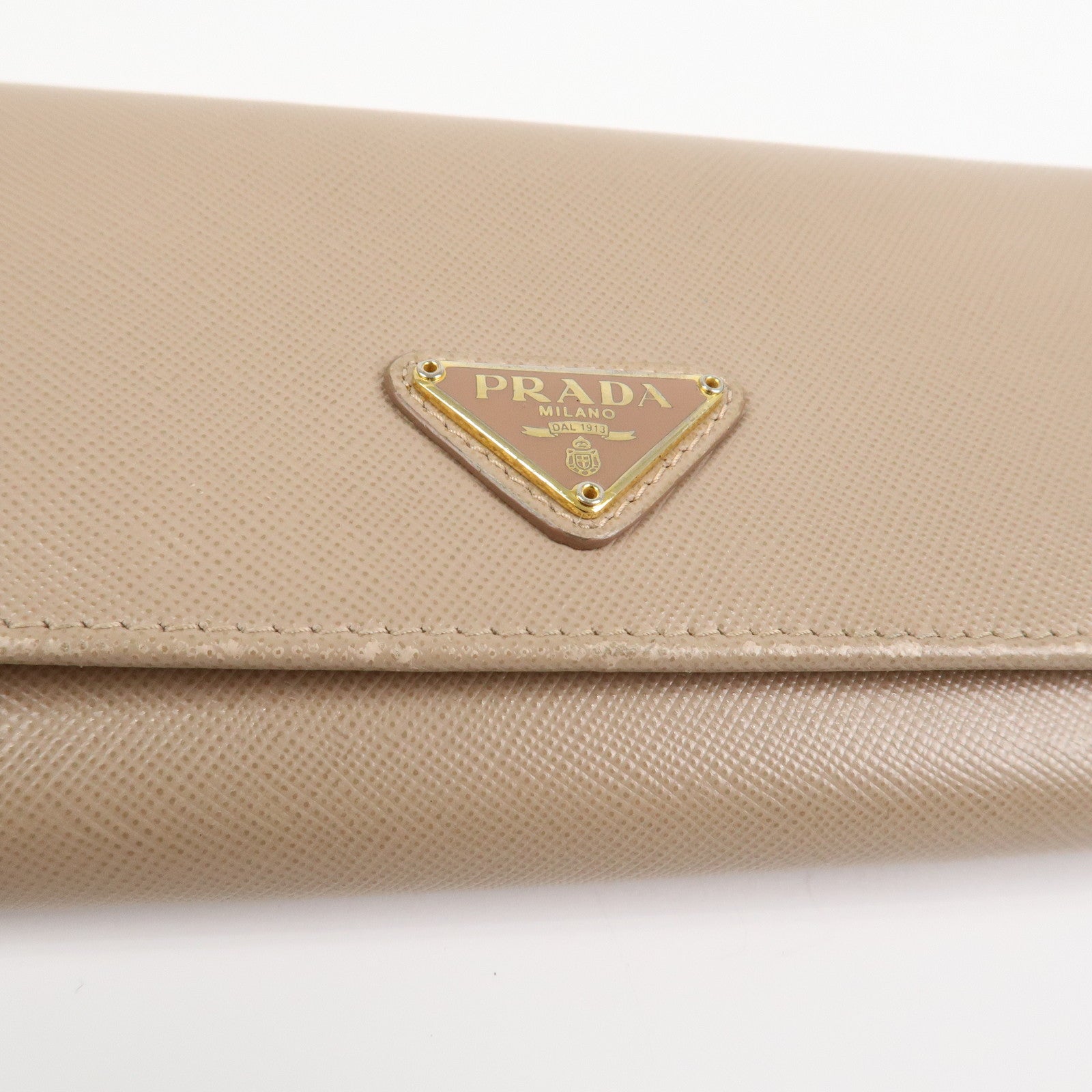 PRADA Triangle Logo Saffiano Leather Long Wallet Pink Beige 1MH132