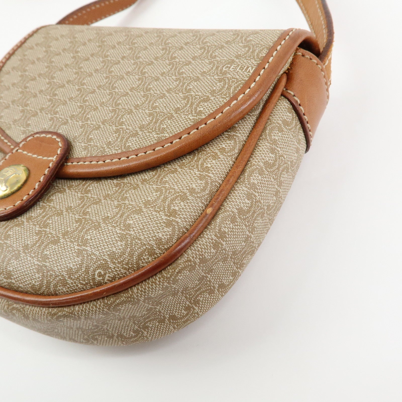 CELINE Macadam PVC Leather Shoulder Bag Crossbody Bag Beige Brown