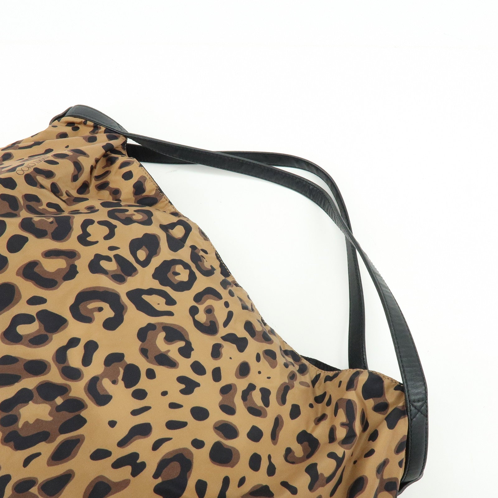 JIMMY CHOO Nylon Leather Shoulder Bag Hand Bag Animal Print Brown