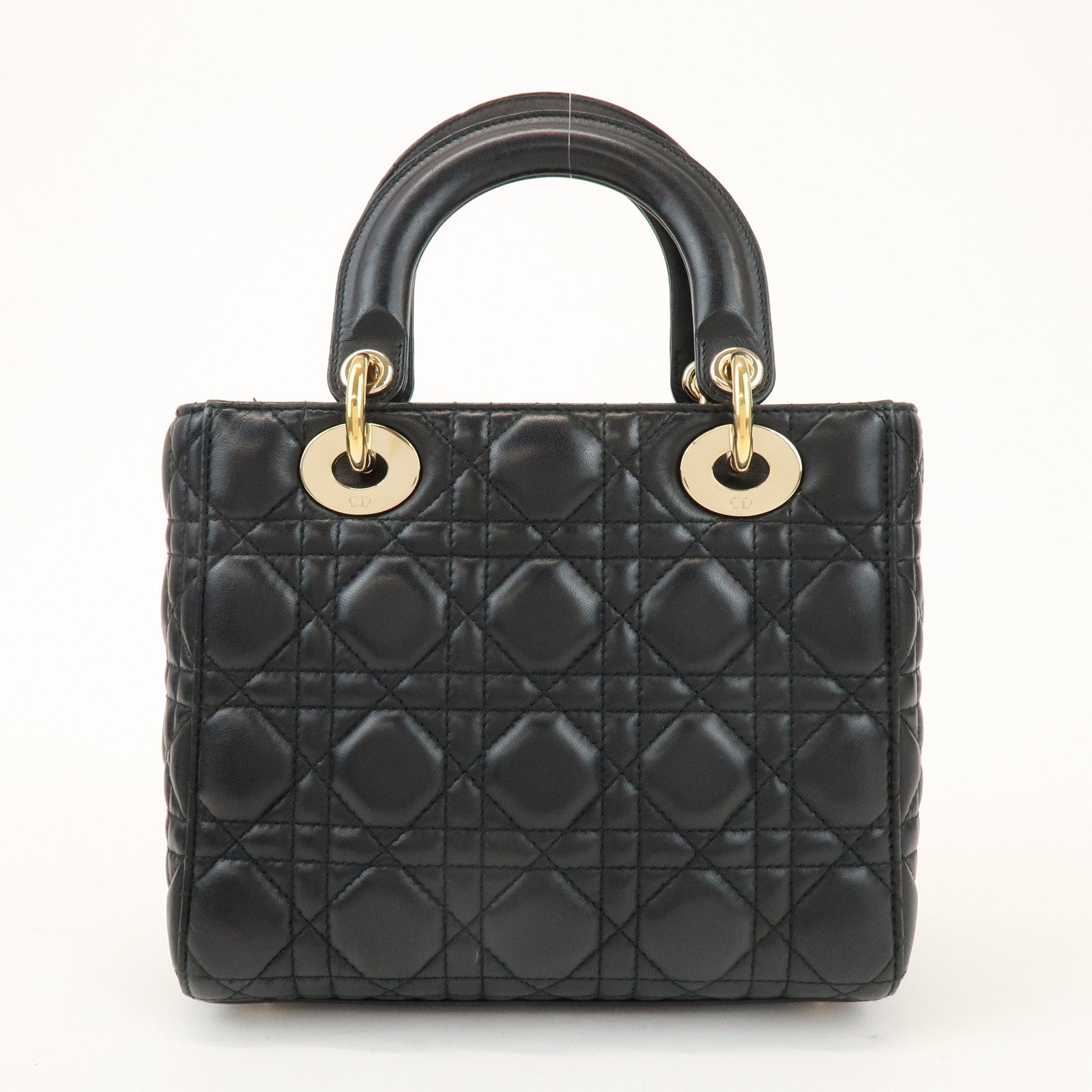 Christian Dior Lady Dior Cannage Lamb Skin 2Way Bag Hand Bag Black