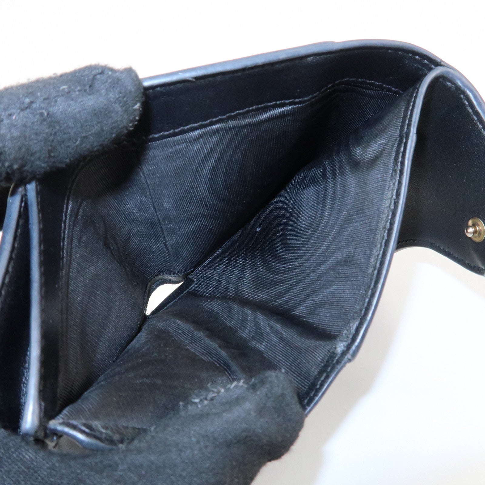 Christian Dior Saddle Leather Compact Wallet Black Gold Hardware Used