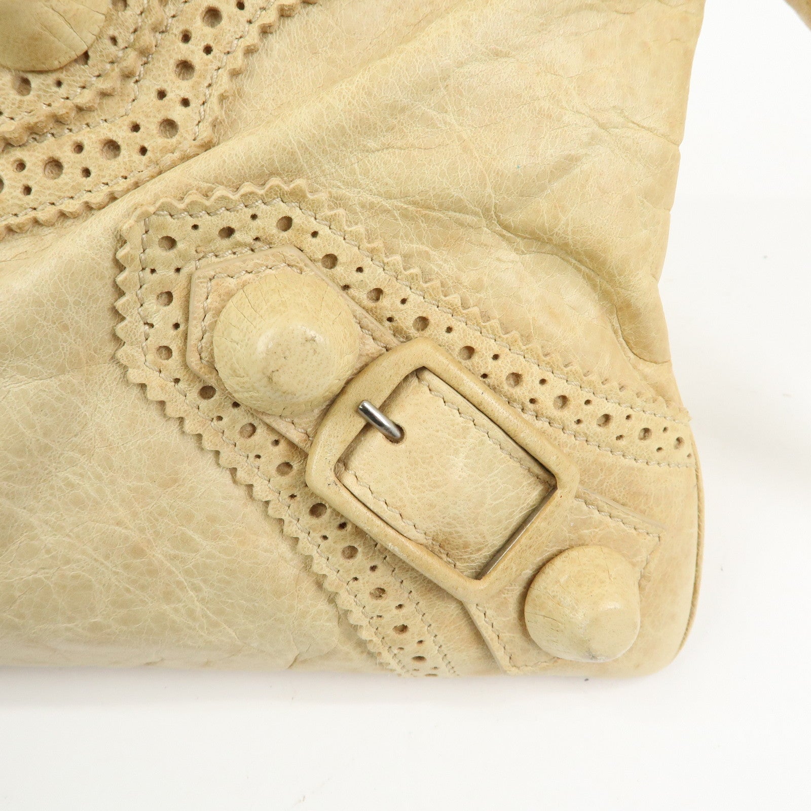 BALENCIAGA Leather Giant Clutch Bag Pouch Beige 204533