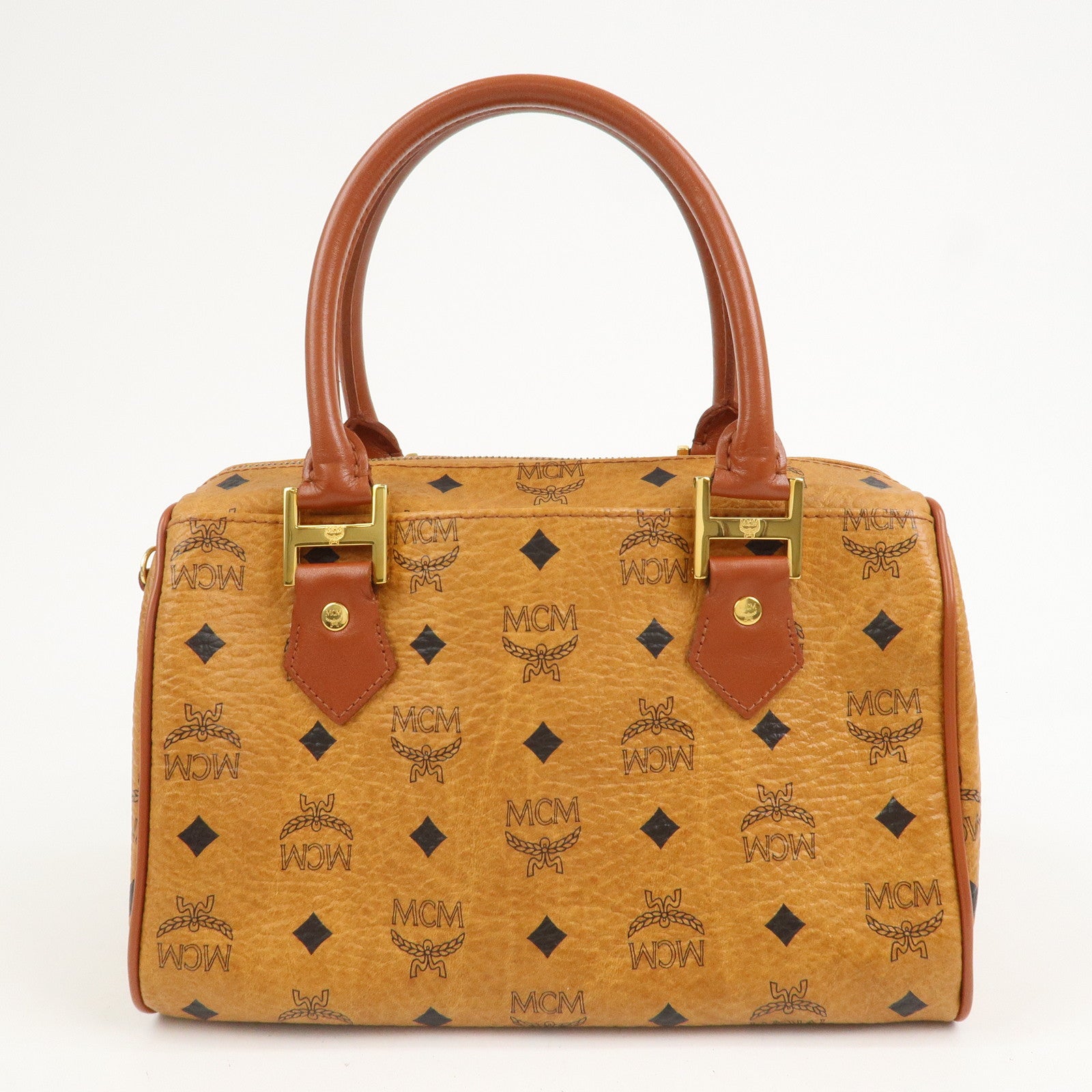 MCM Visetos Leather 2Way Bag Boston Bag Cognac