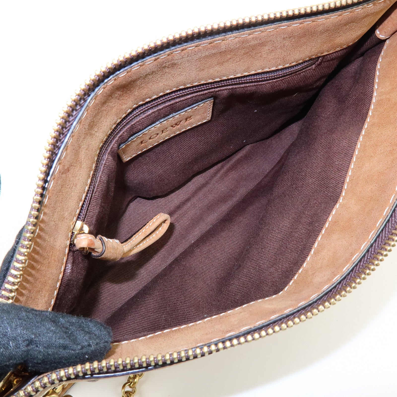 LOEWE Logo Leather Chain Shoulder Bag Crossbody Bag Brown