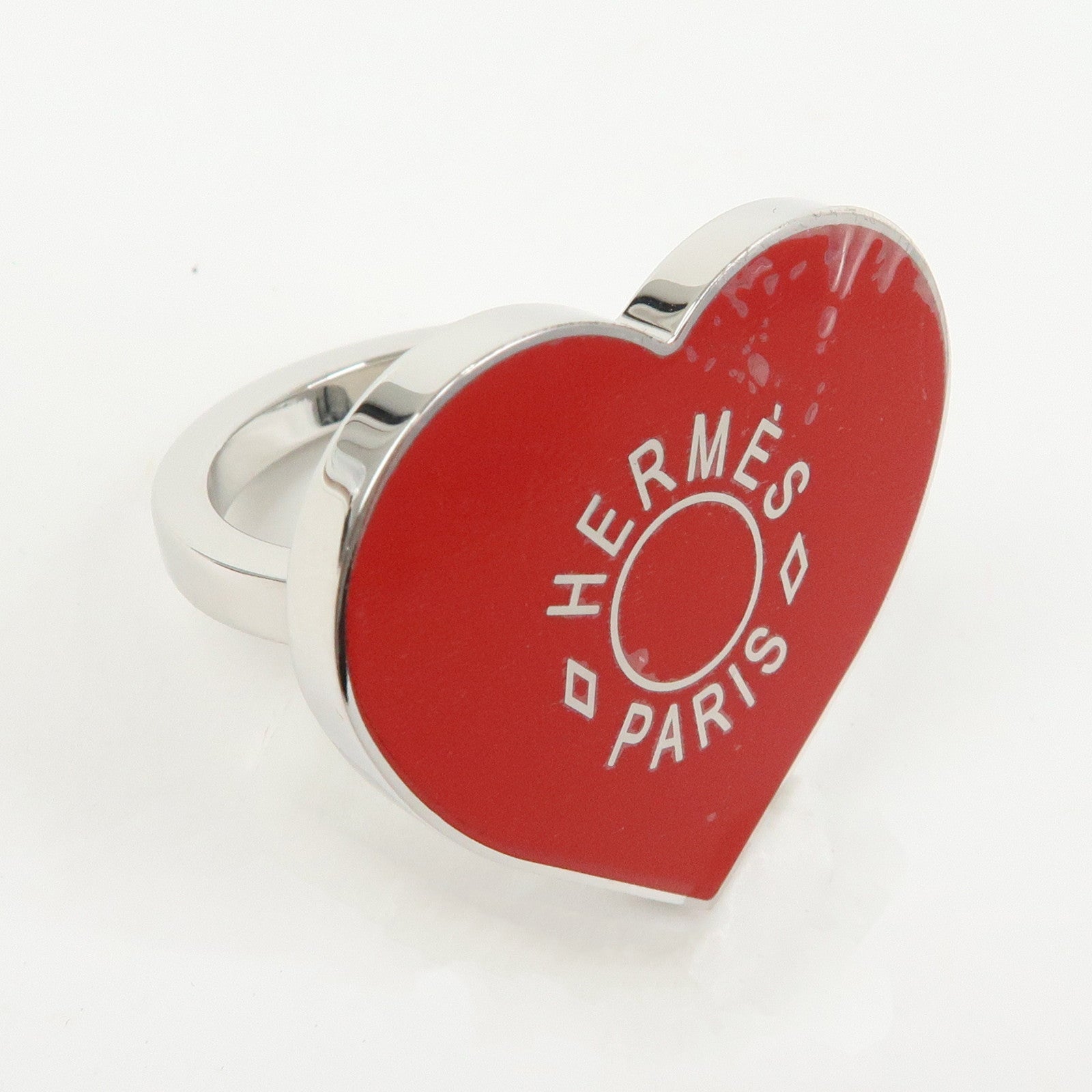 HERMES Coeur Laque Lacquered Heart Metal Scarf Ring Red Silver
