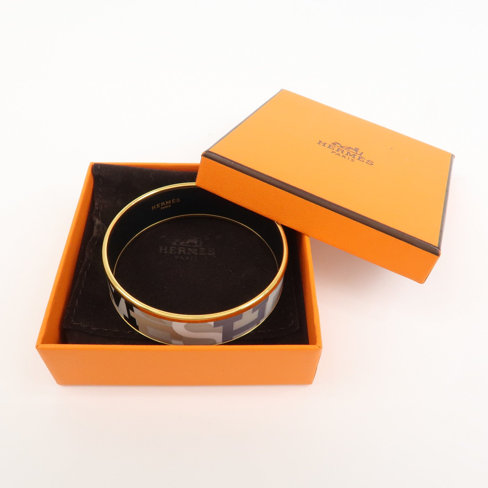 HERMES Email GM Bangle Bracelet Cloisonne Enamel Gray