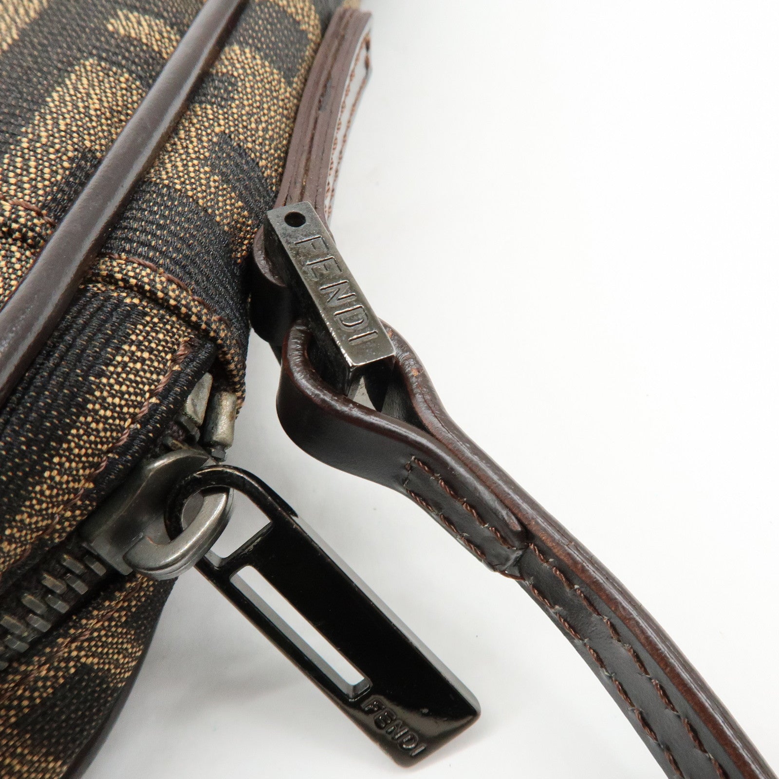 FENDI Zucca Canvas Leather Shoulder Bag Crossbody Bag Brown 8BT053