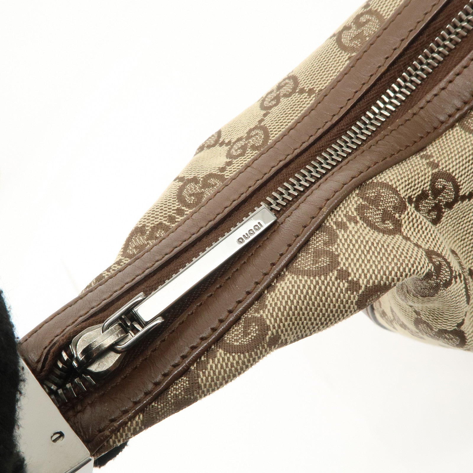 GUCCI GG Canvas Leather Shoulder Bag Beige Brown 203419 Used