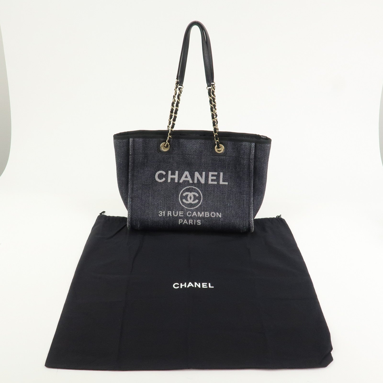 CHANEL Deauville MM Straw Leather Tote Bag Shoulder Bag A67001