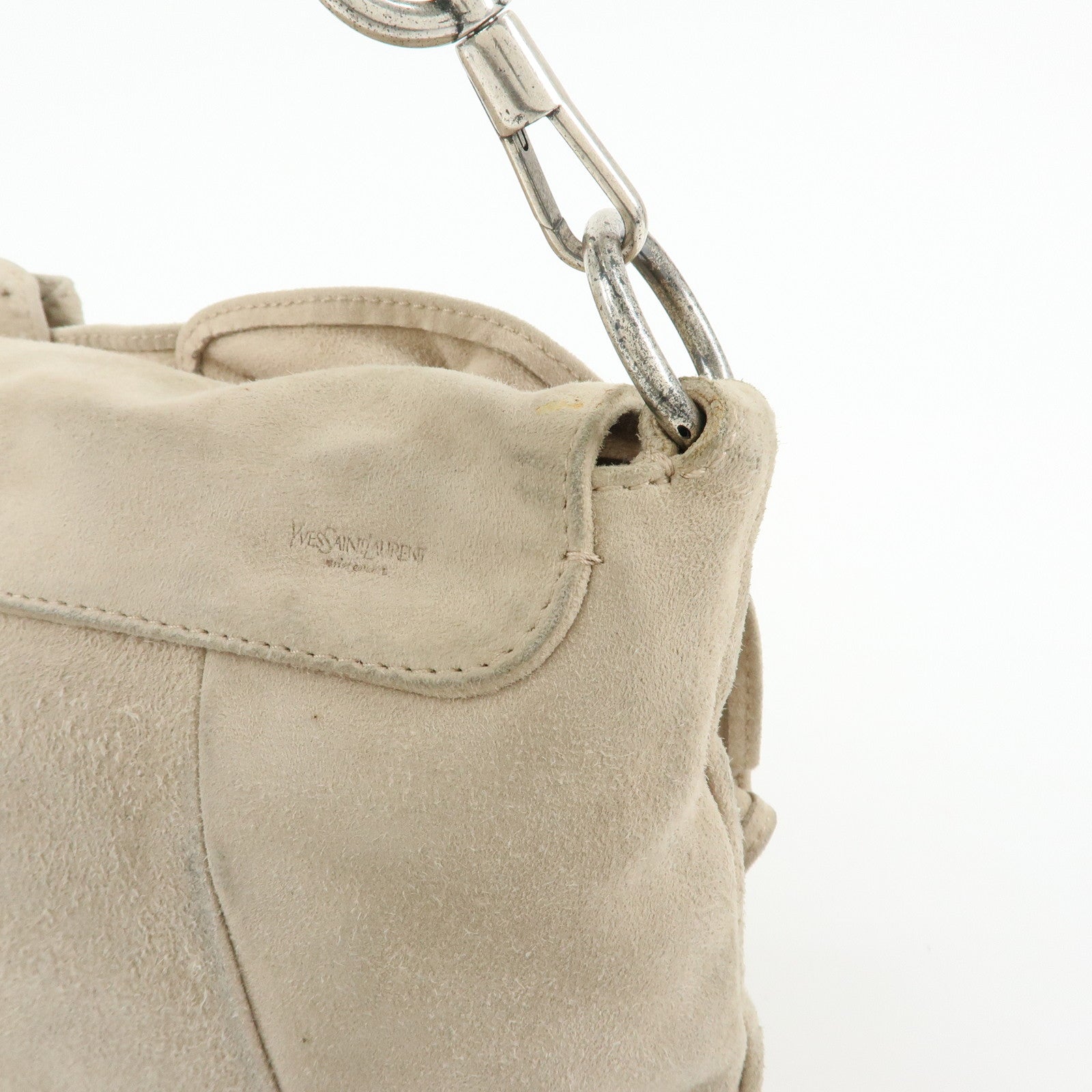 SAINT LAURENT PARIS Nadja Rive Gauche Suede Hand Bag Beige 112930