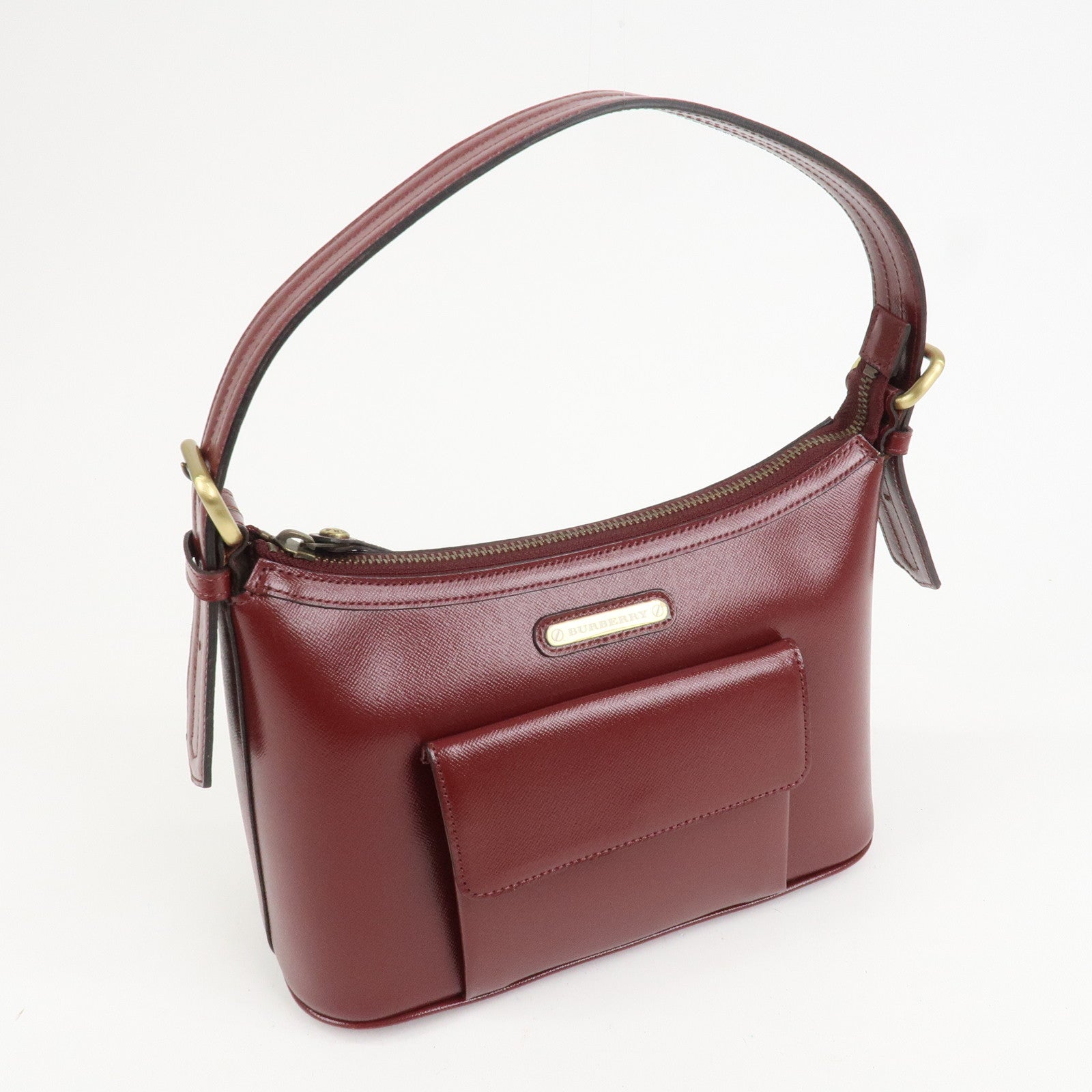 BURBERRY Leather Shoulder Bag Hand Bag Bordeaux Gold HDW