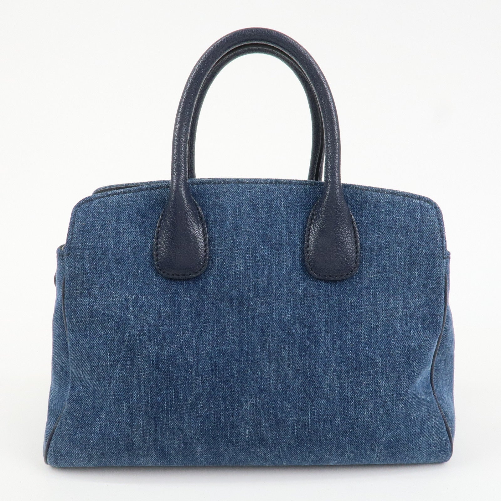 MIU MIU Madras Denim Leather 2Way Hand Bag Shoulder Bag 5BA130