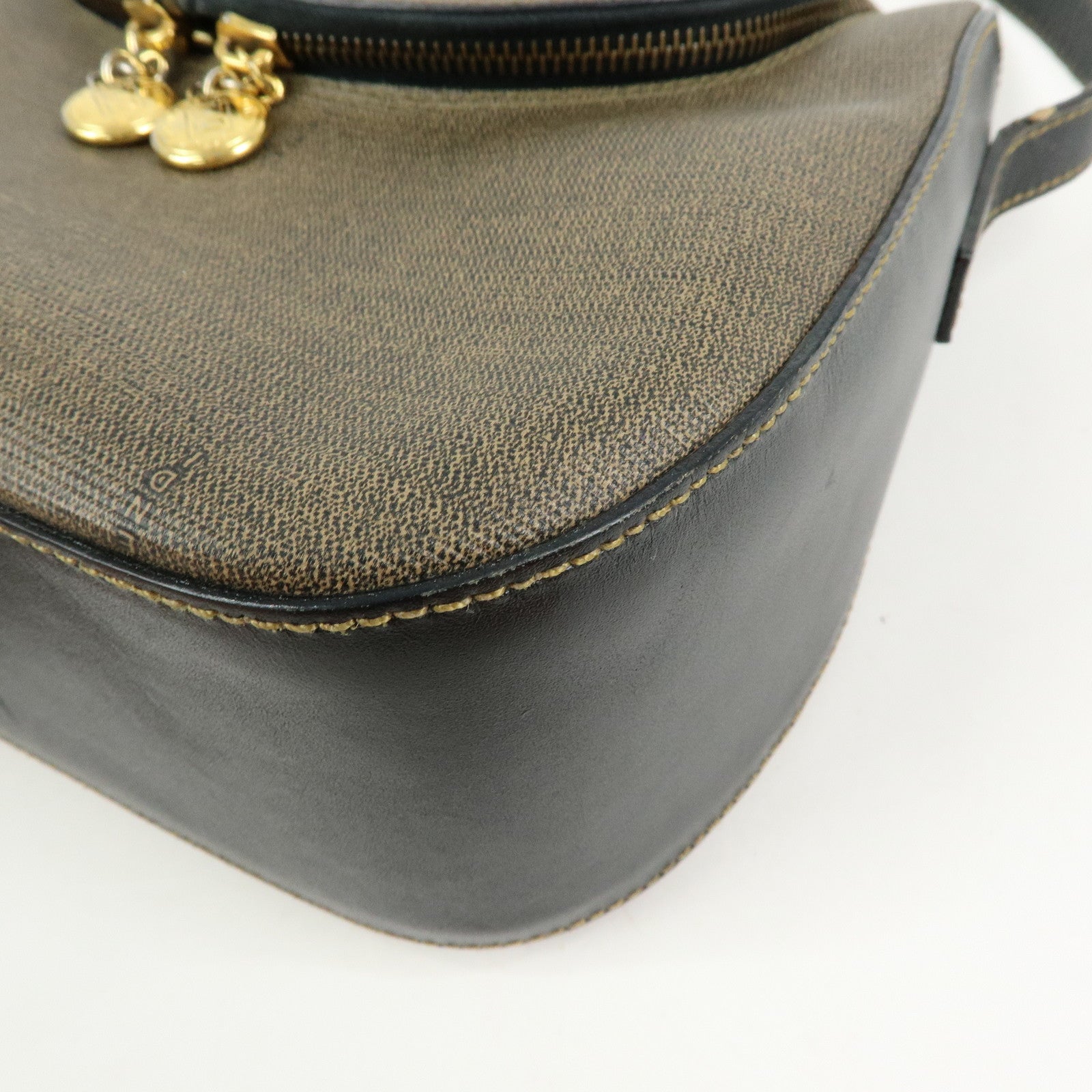 FENDI PVC Canvas Leather Shoulder Bag Crossbody Bag Brown 25933