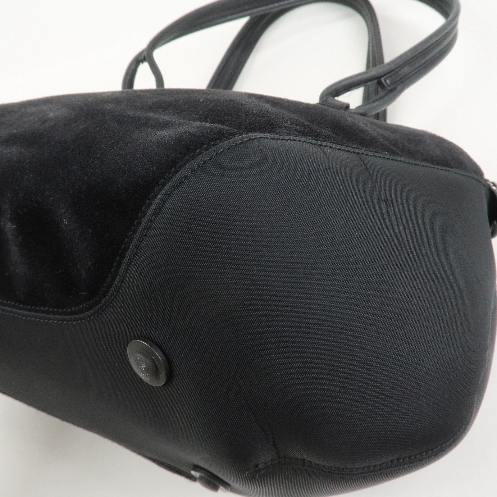 Ferragamo Gancini Suede Nylon Leather Shoulder Bag Hand Bag Black