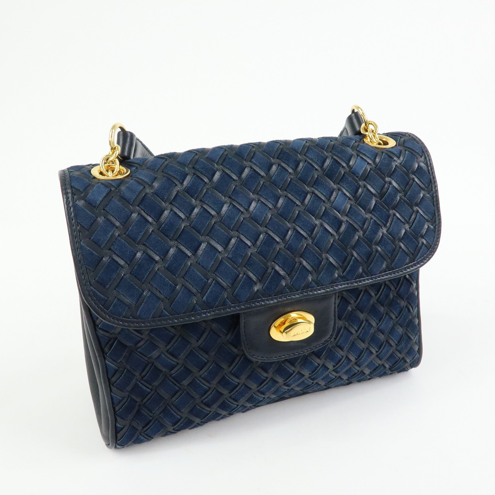 BALLY Suede Leather Shoulder Bag Crossbody Bag Dark Navy