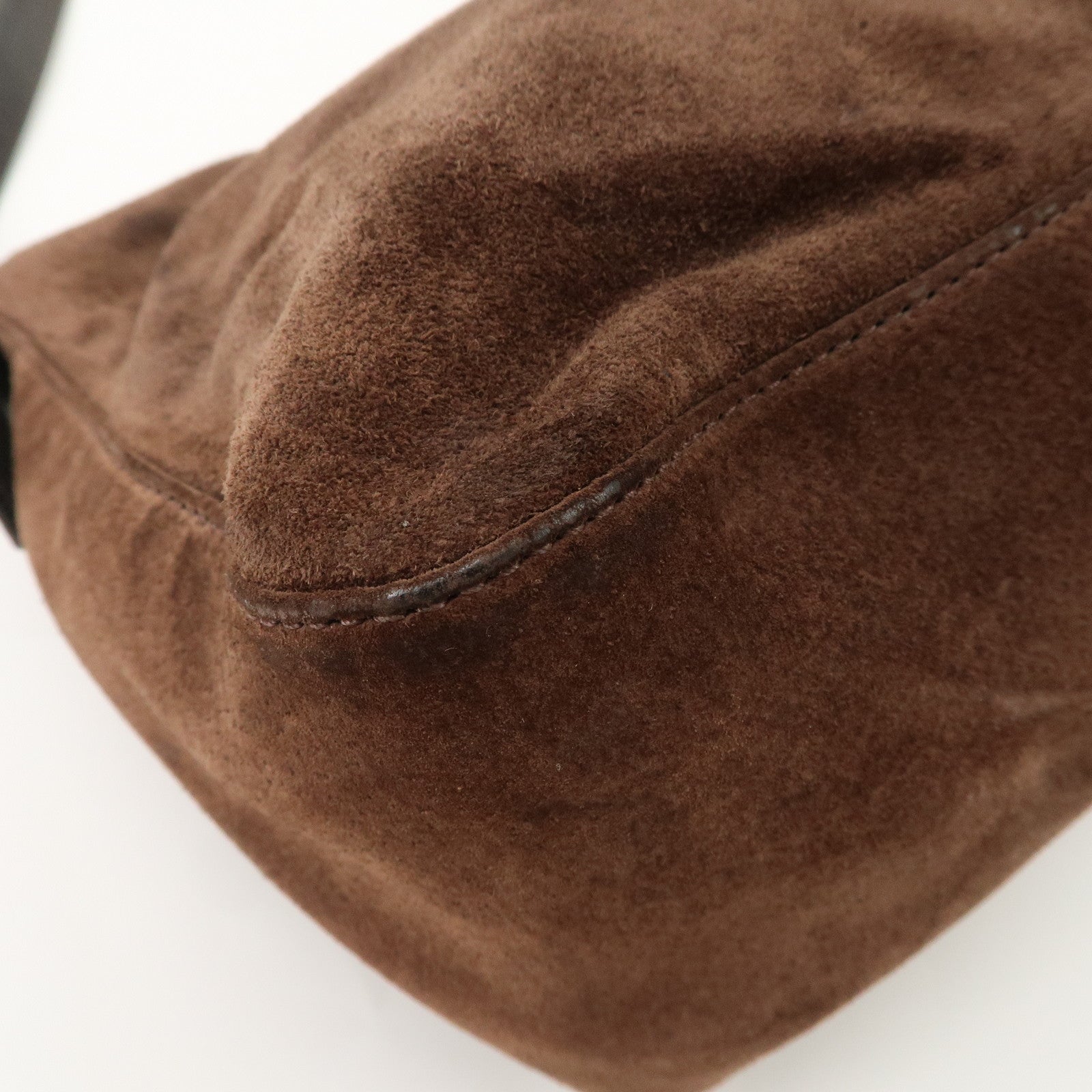 FENDI Mamma Baguette Suede Shoulder Bag Dark Brown 8BR001 Used