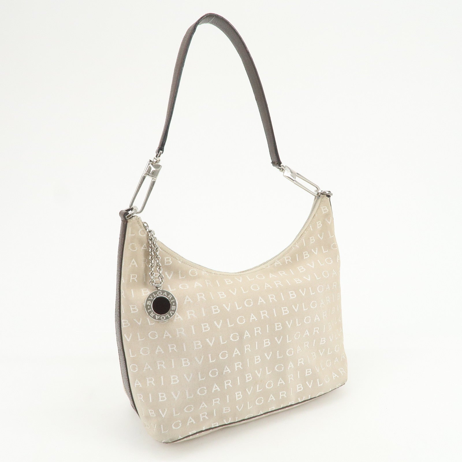 BVLGARI Logomania Canvas Leather Shoulder Bag Hand Bag Beige Brown