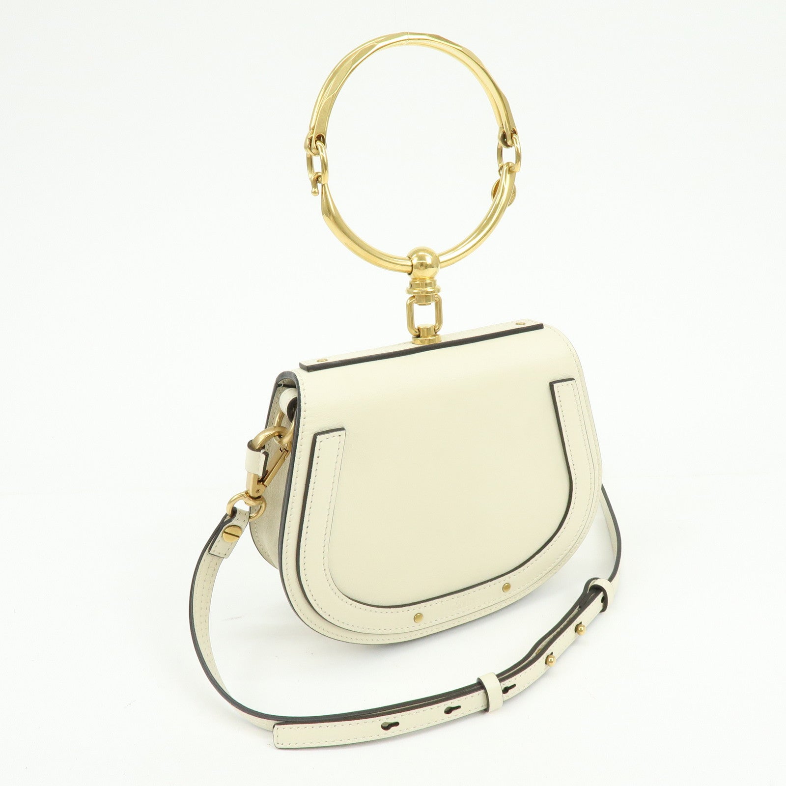 Chloe Nile Leather Suede 2Way Hand Bag Shoulder Bag White