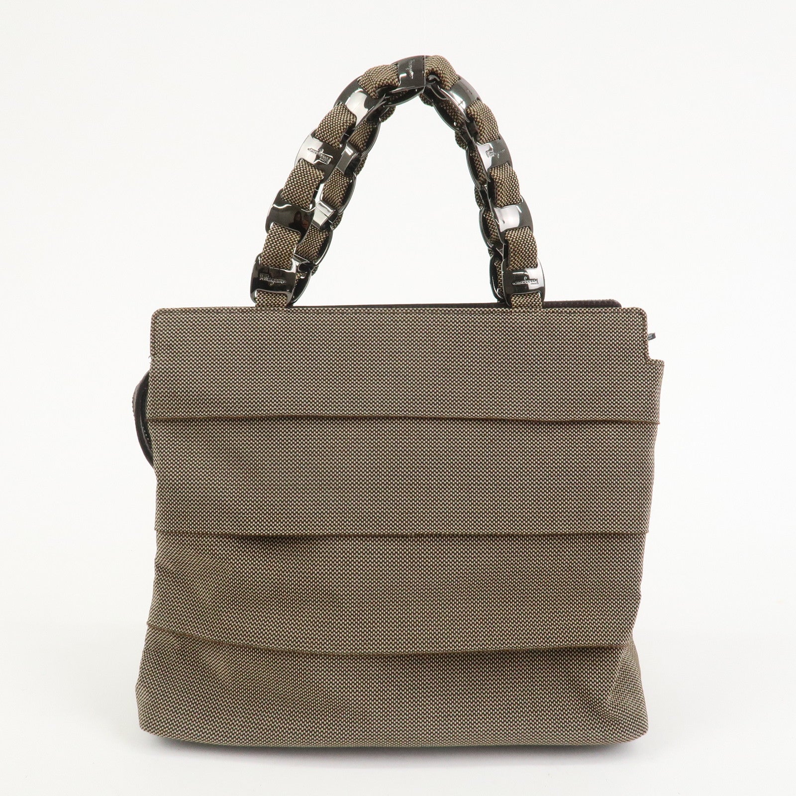 Ferragamo Canvas 2Way Bag Hand Bag Shoulder Bag Brown