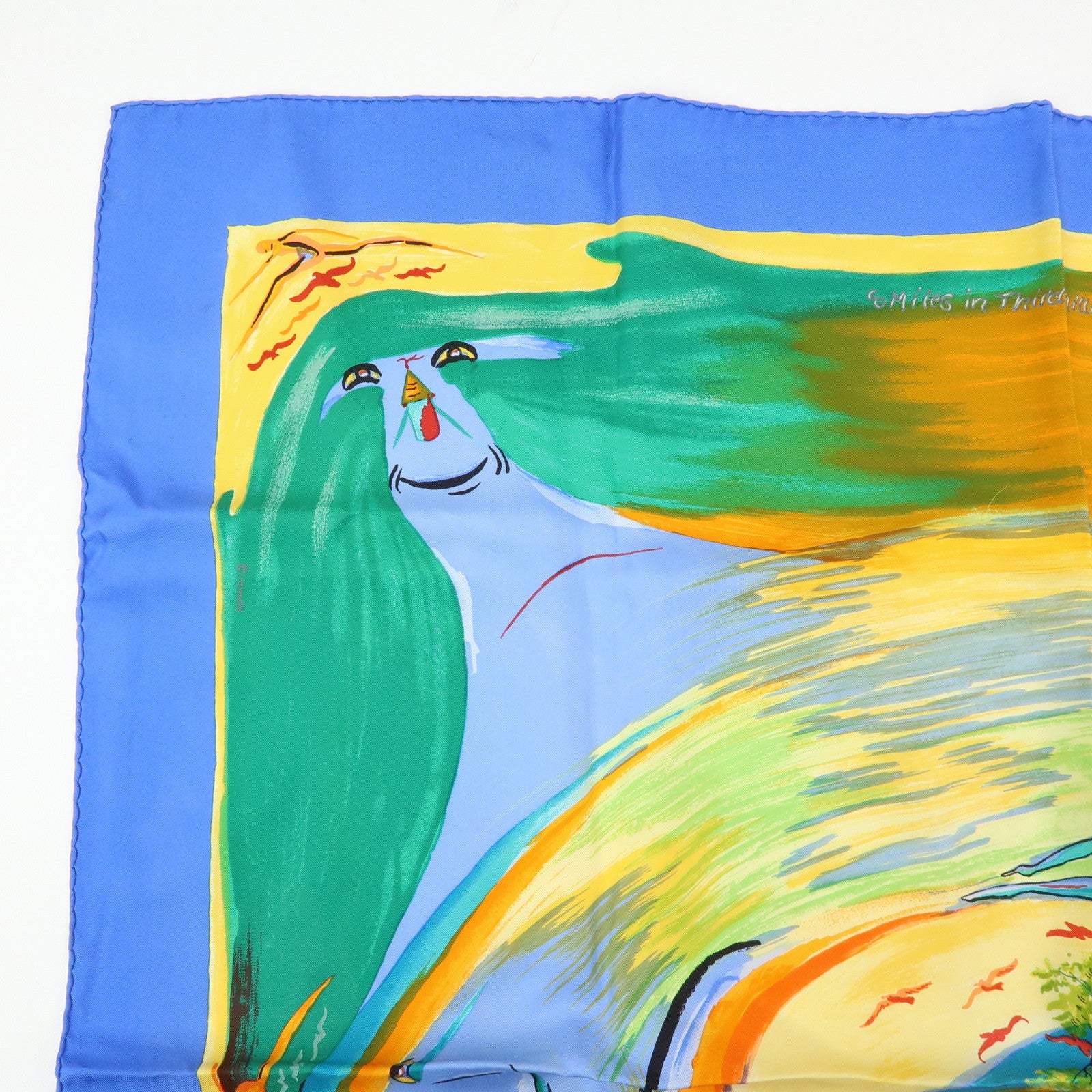 HERMES Carre 90 Silk 100% Scarf Smiles in Third Millenary Blue