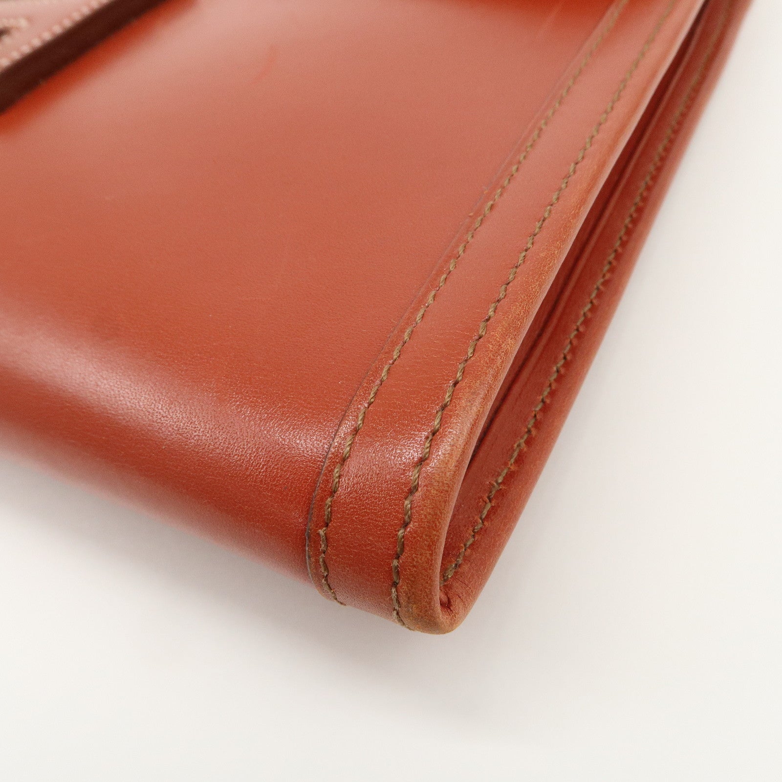 HERMES Box Calf Leather Jige PM □C Stamped Clutch Bag Brown