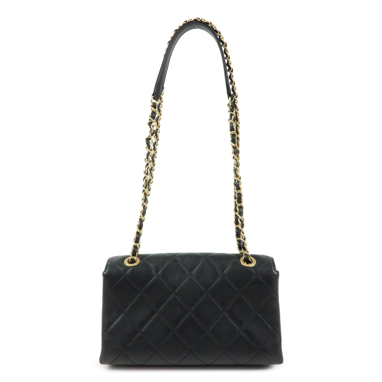 CHANEL Mini Matelasse Lamb Skin Logo Flap Chain Shoulder Bag Black