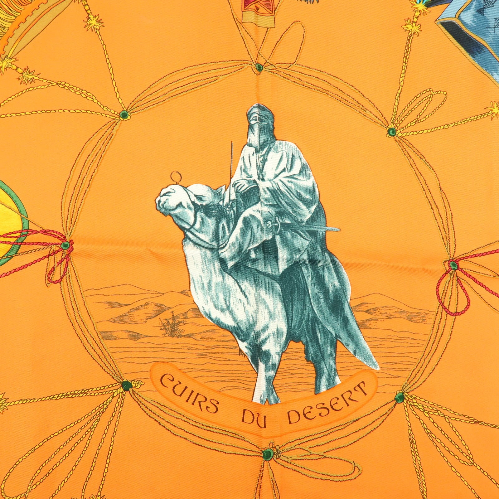 HERMES Carre 90 Silk 100% CUIRS DU DESERT Scarf Orange