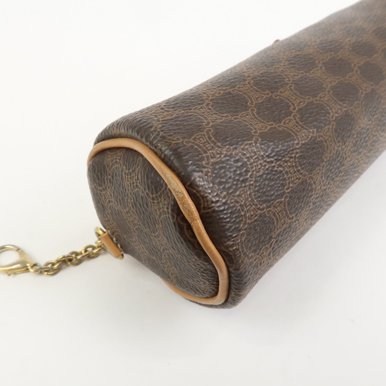 CELINE Macadam PVC Canvas Leather Cosmetic Makeup Pouch Brown