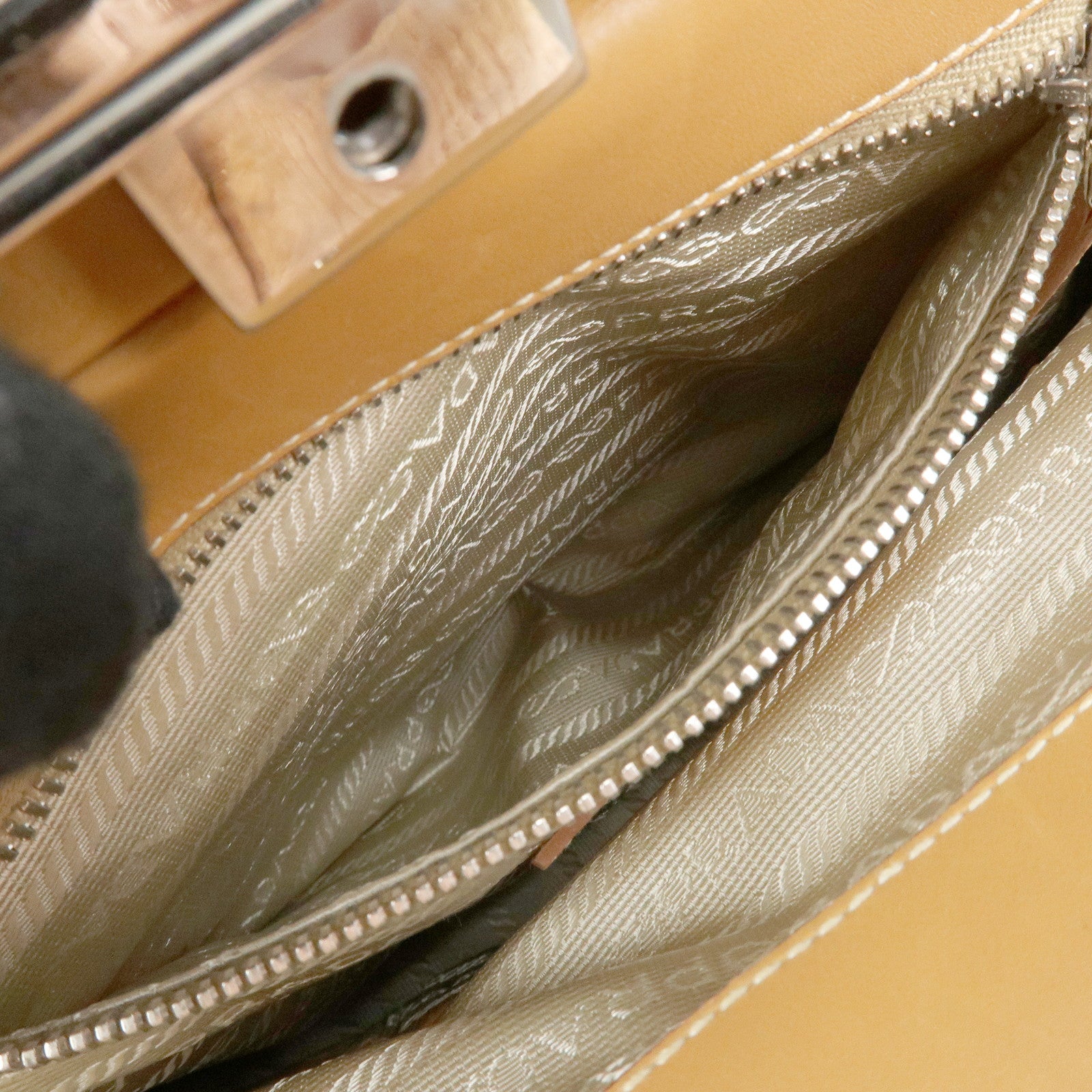 PRADA Logo Jacquard Leather Shoulder Bag Light Brown BR3481