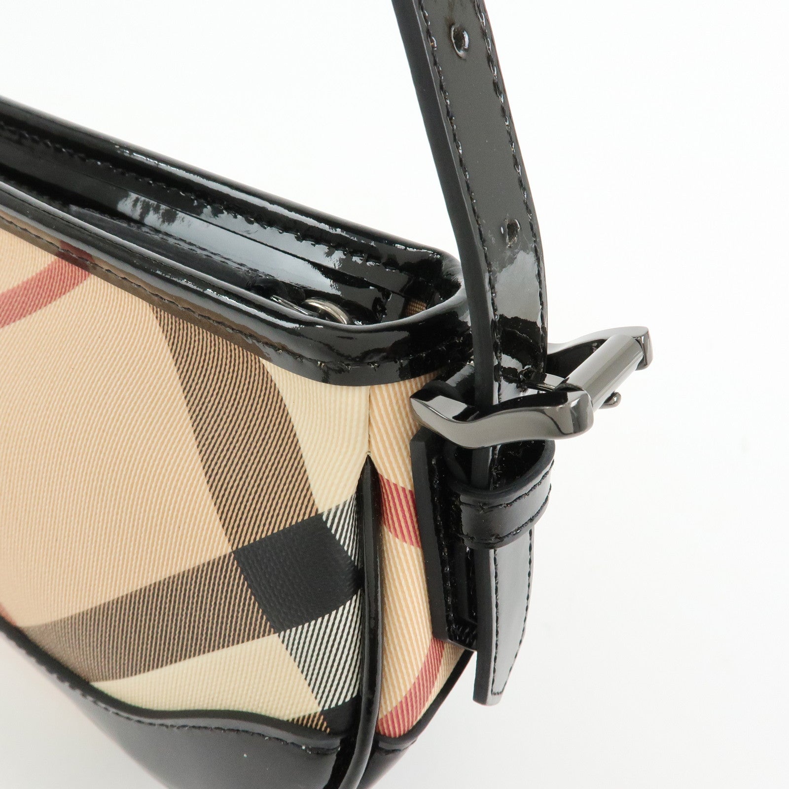 BURBERRY PVC Canvas Patent Leather Shoulder Hand Bag Black Beige