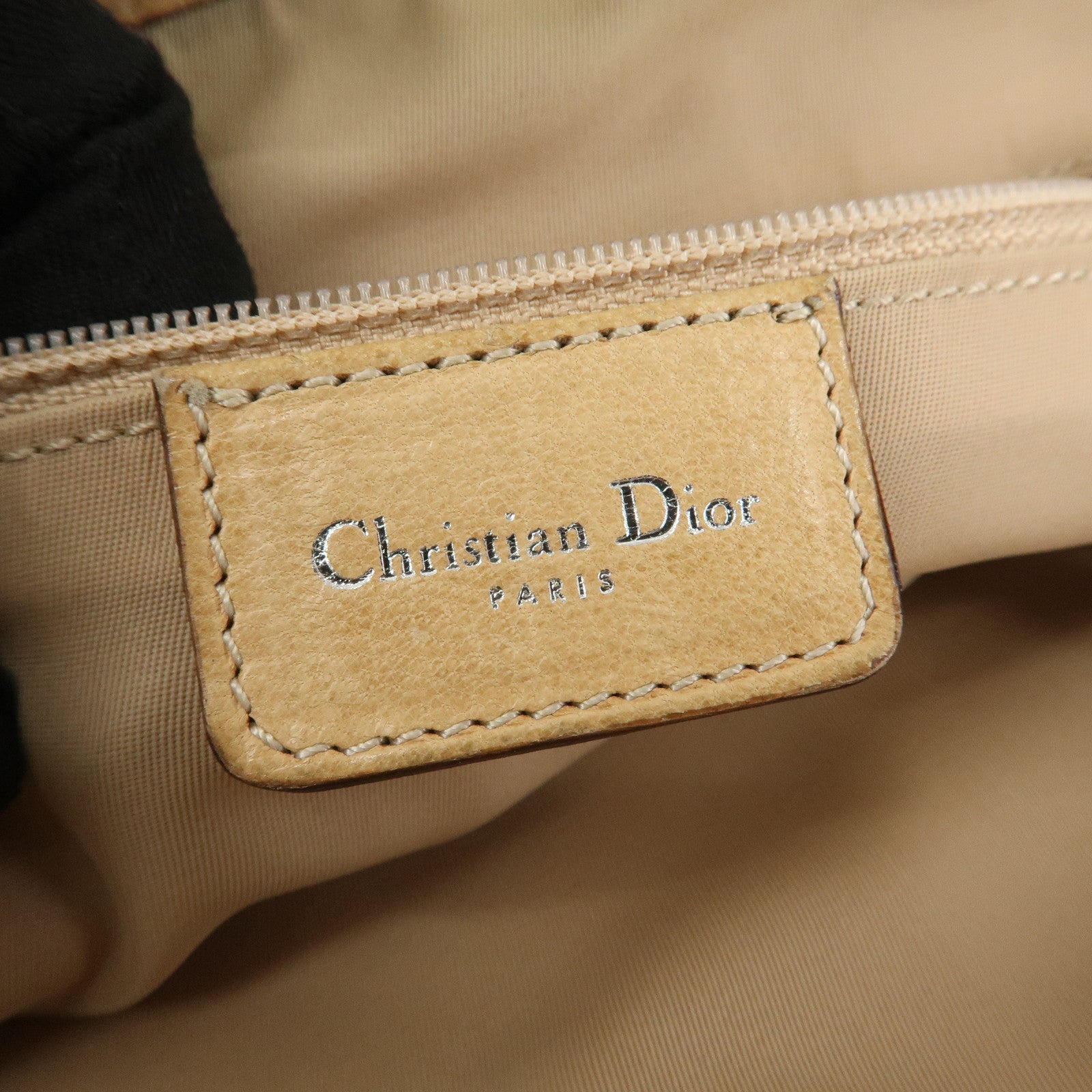 Christian Dior Trotter Leather Canvas Tote Bag Shoulder Bag Beige