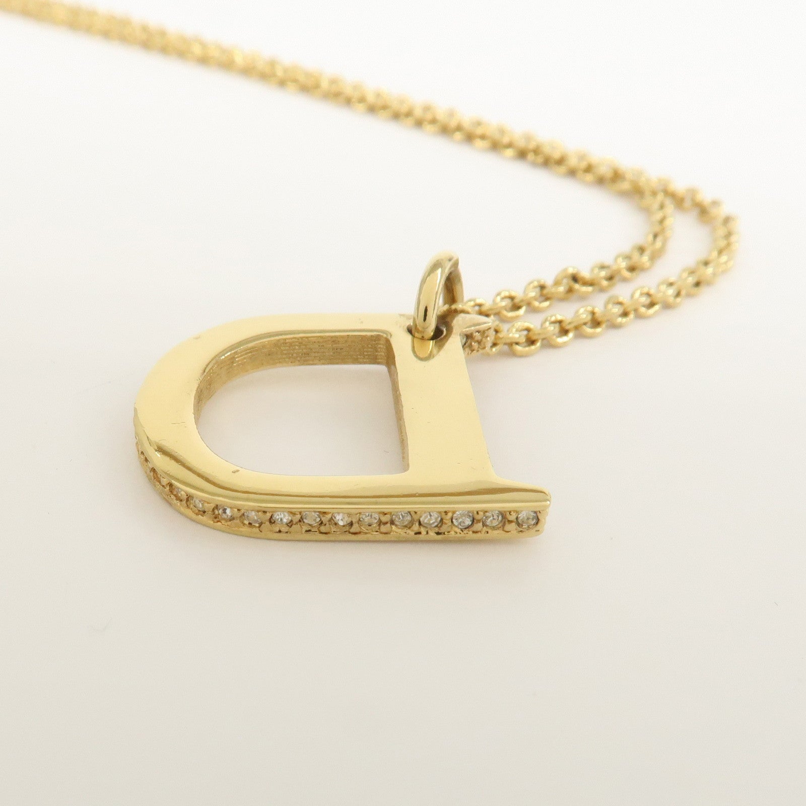 Christian Dior Logo Metal Rhinestone Necklace Gold