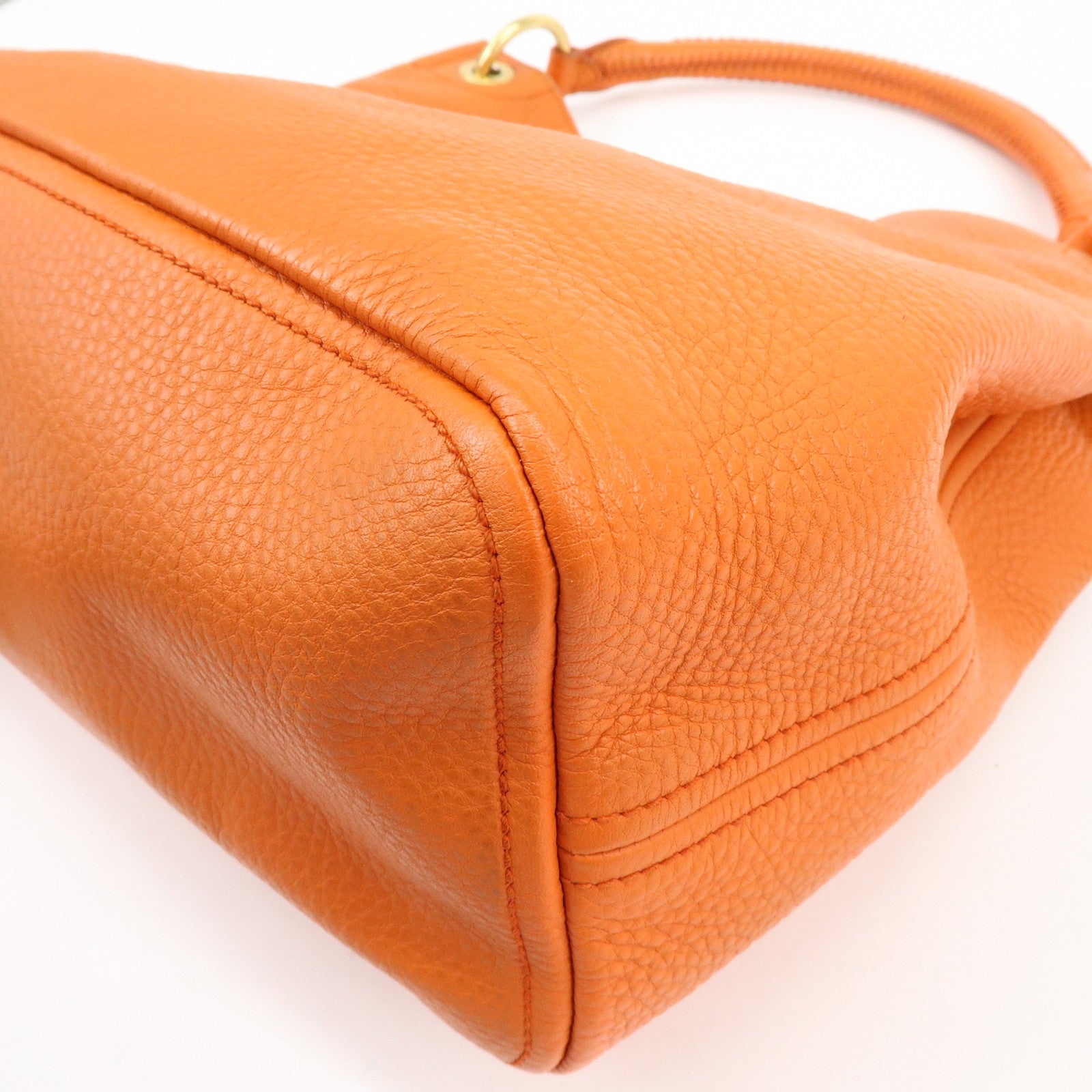 PRADA Logo Leather Shoulder Bag Tote Bag Hand Bag Orange BR4829