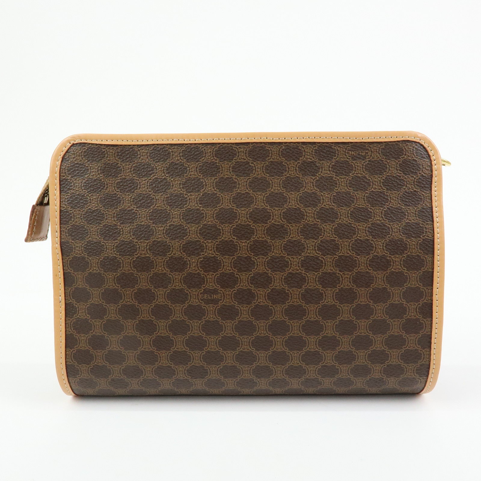 CELINE Macadam PVC Leather Clutch Bag Cosmetic Pouch Brown
