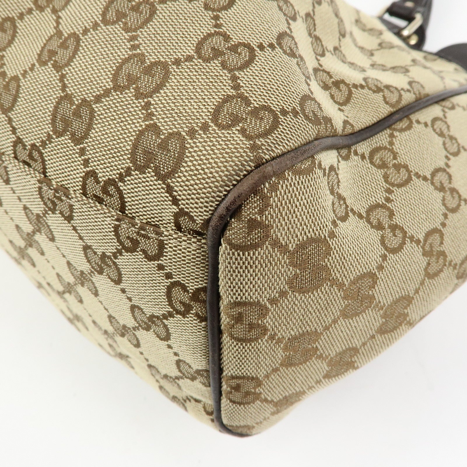 GUCCI GG Canvas Leather Tote Bag Hand Bag Dark Brown Beige 211944