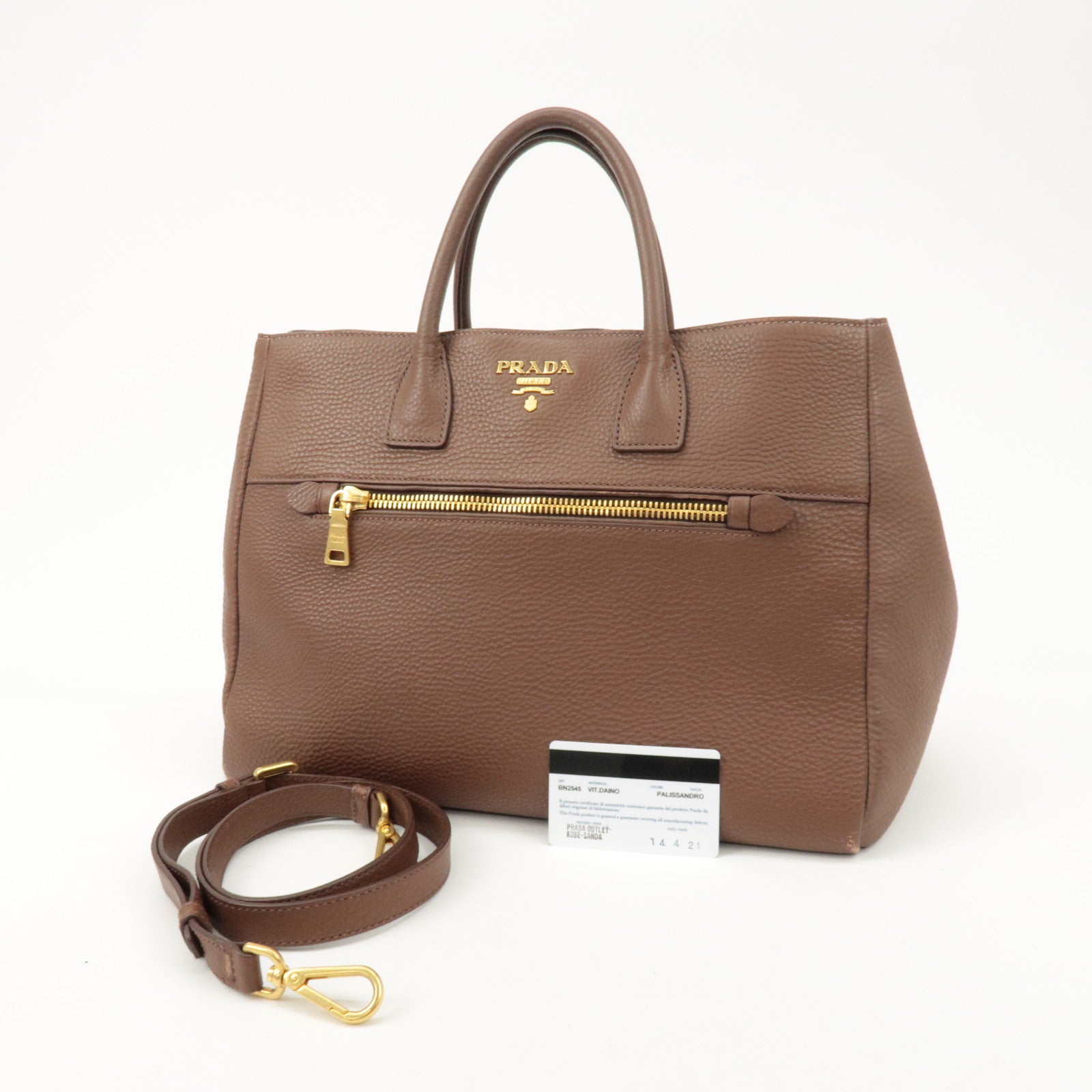 PRADA Vitello Daino Leather 2Way Tote Bag Shoulder Bag BN2545 Used