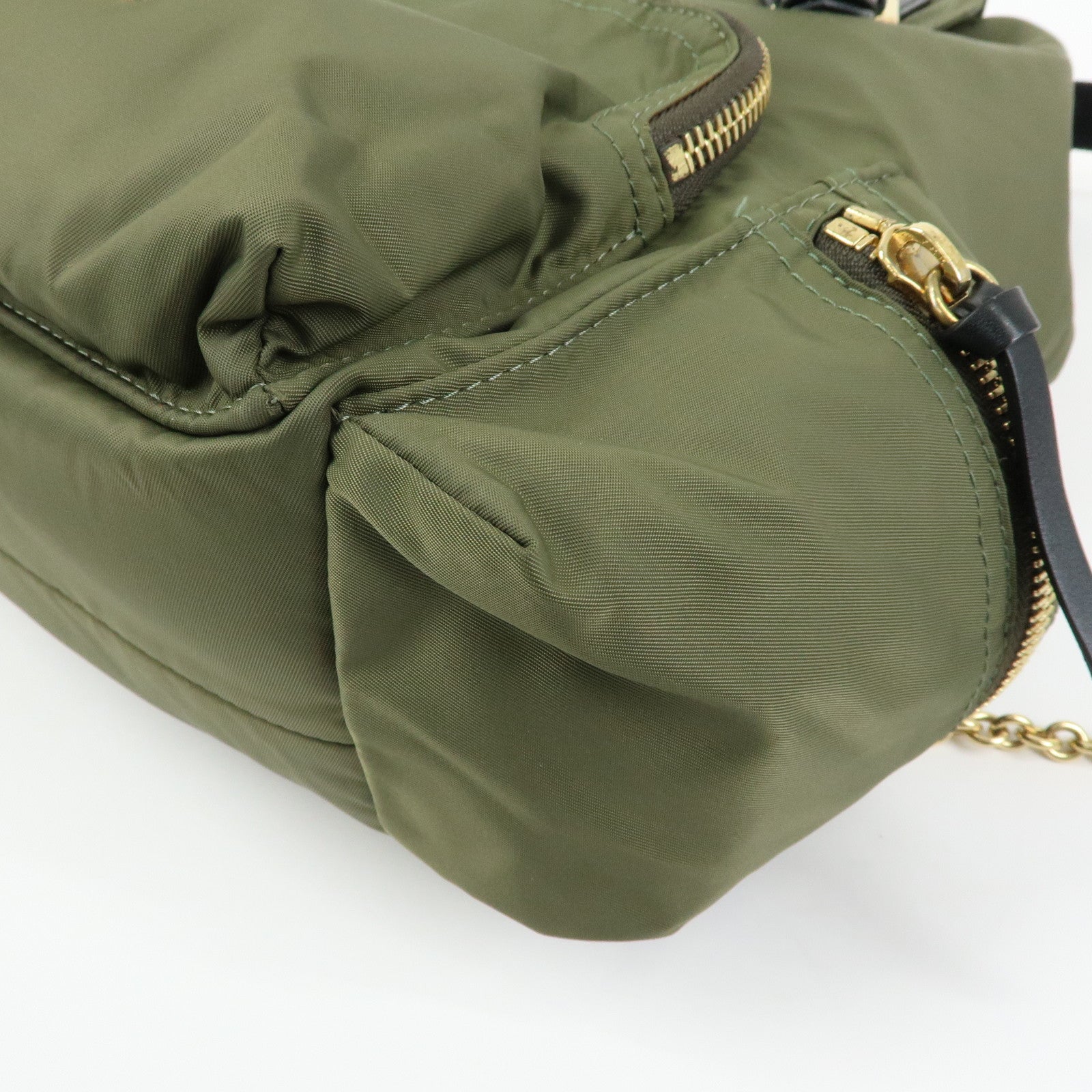 BURBERRY Logo Nylon Leather Backpack Rucksuck Khaki Black