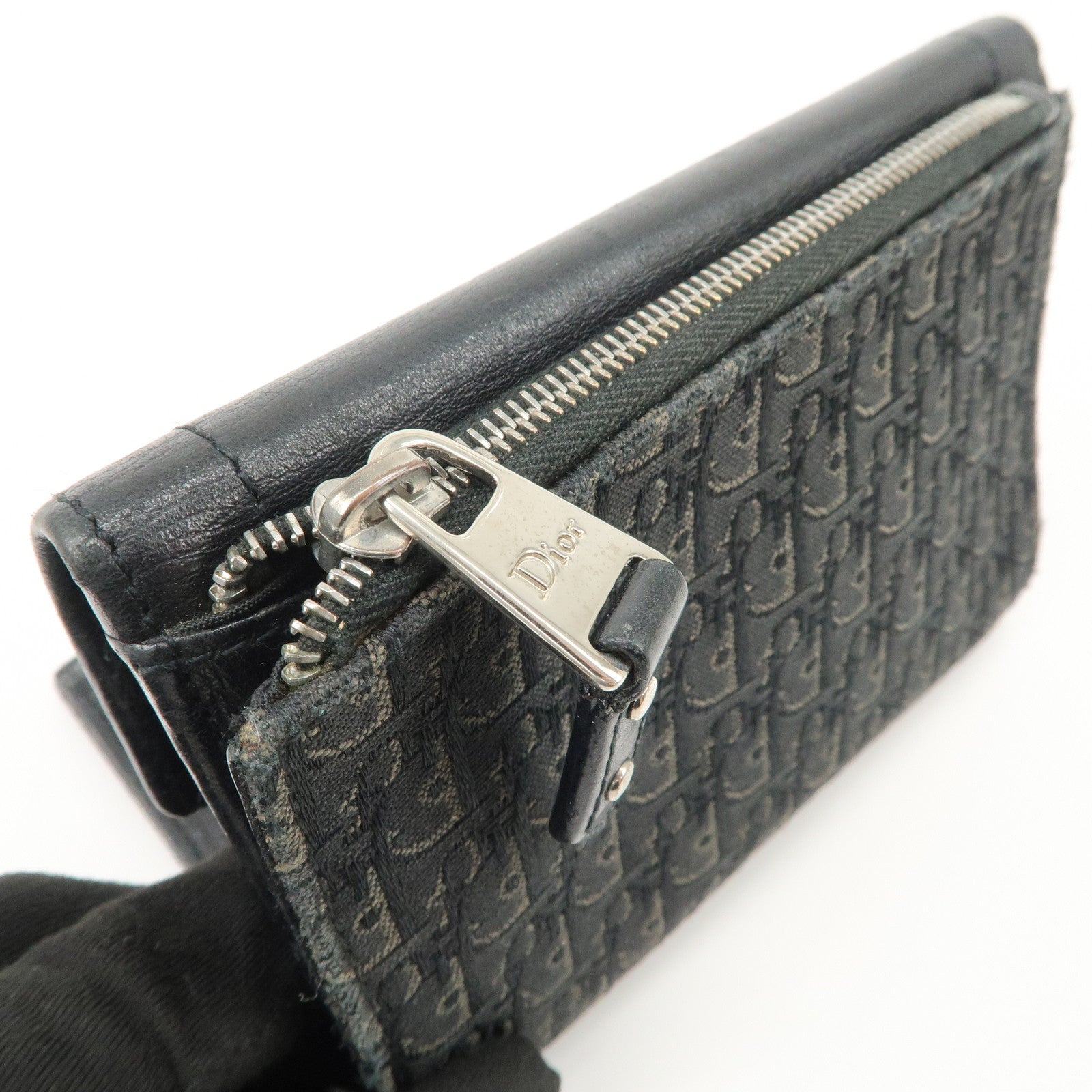 Christian Dior Trotter Leather Canvas Tri-Hold Wallet Black Silver