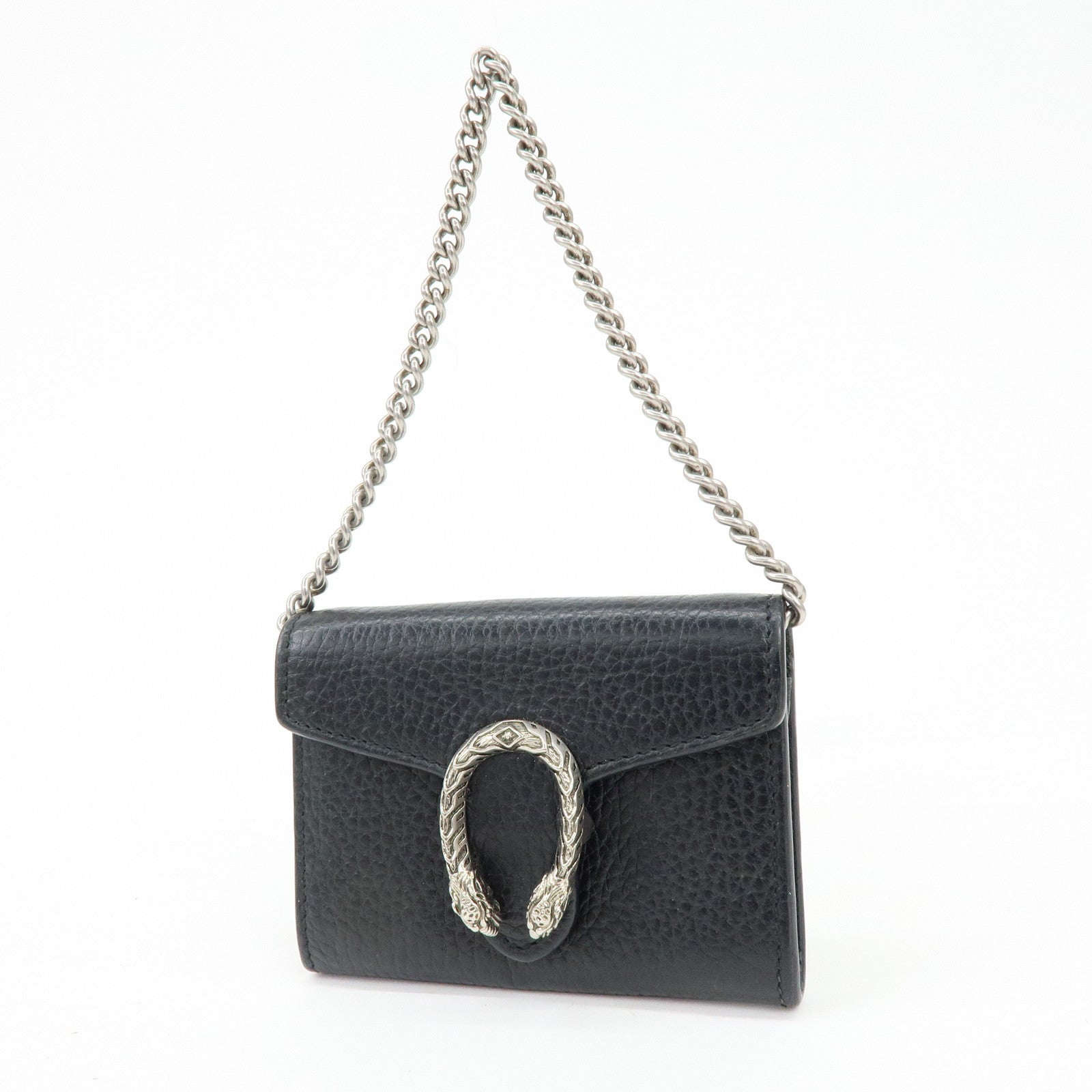 GUCCI Dionysus Leather Chain Compact Wallet Coin Case Black 574930